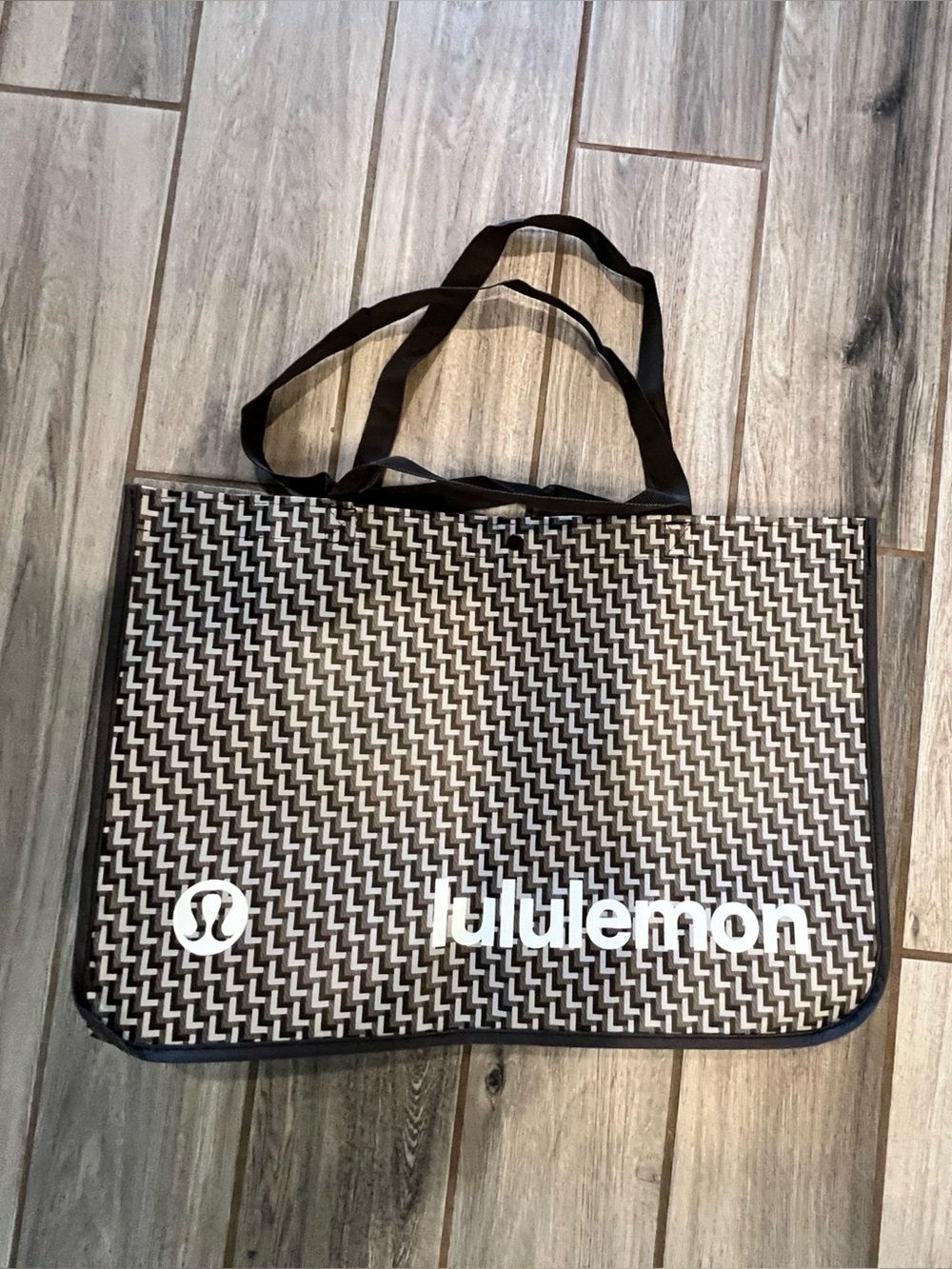 Lululemon Brown Pattern Logo Reusable Shopper Tote Bag Extra Large